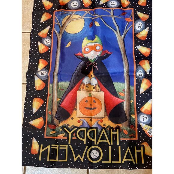 Vintage Halloween Yard Flag Trick Or Treat Flying‎ Ghosts Pumpkins Nylon 28x40 - Picture 2 of 2